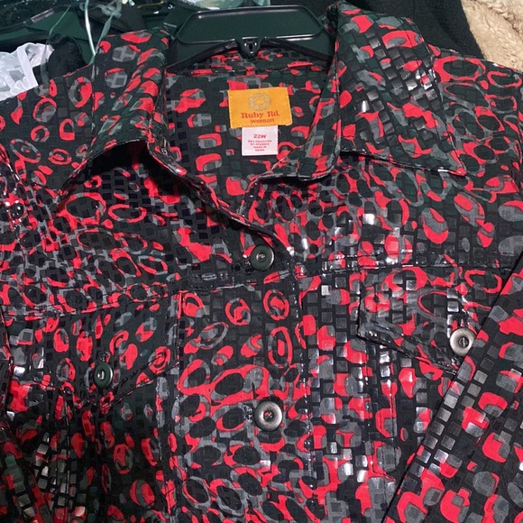 Plus size, Ruby Rd. Sparkly jacket, red black grey, like new - Picture 2 of 4